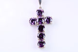 Large and Chunky Sterling Silver Amethyst C Z set Cross.