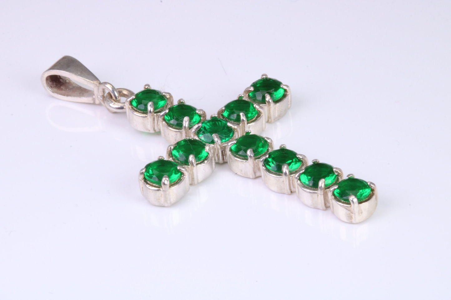 Large Emerald C Z set Sterling Silver Cross