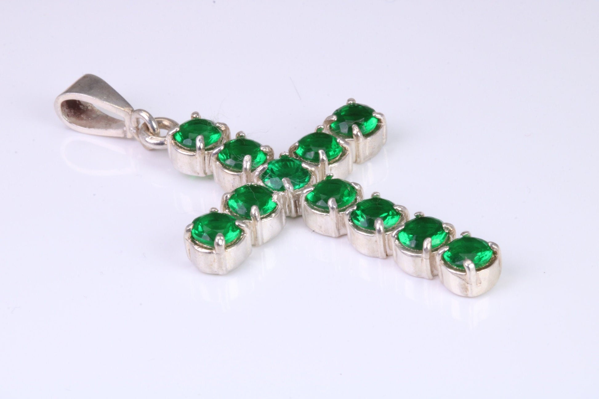 Large Emerald C Z set Sterling Silver Cross
