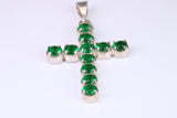 Large Emerald C Z set Sterling Silver Cross