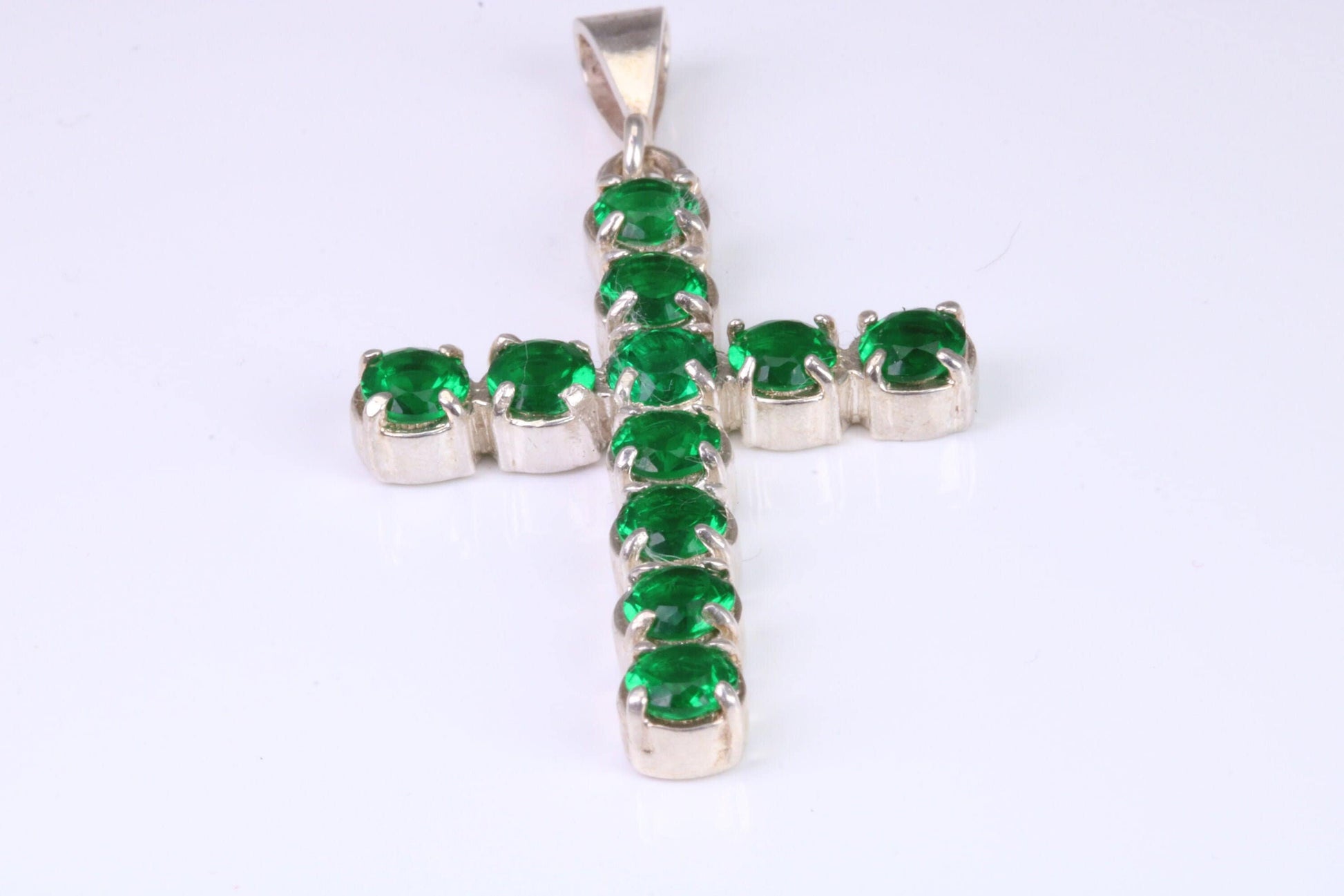 Large Emerald C Z set Sterling Silver Cross