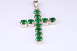 Large Emerald C Z set Sterling Silver Cross