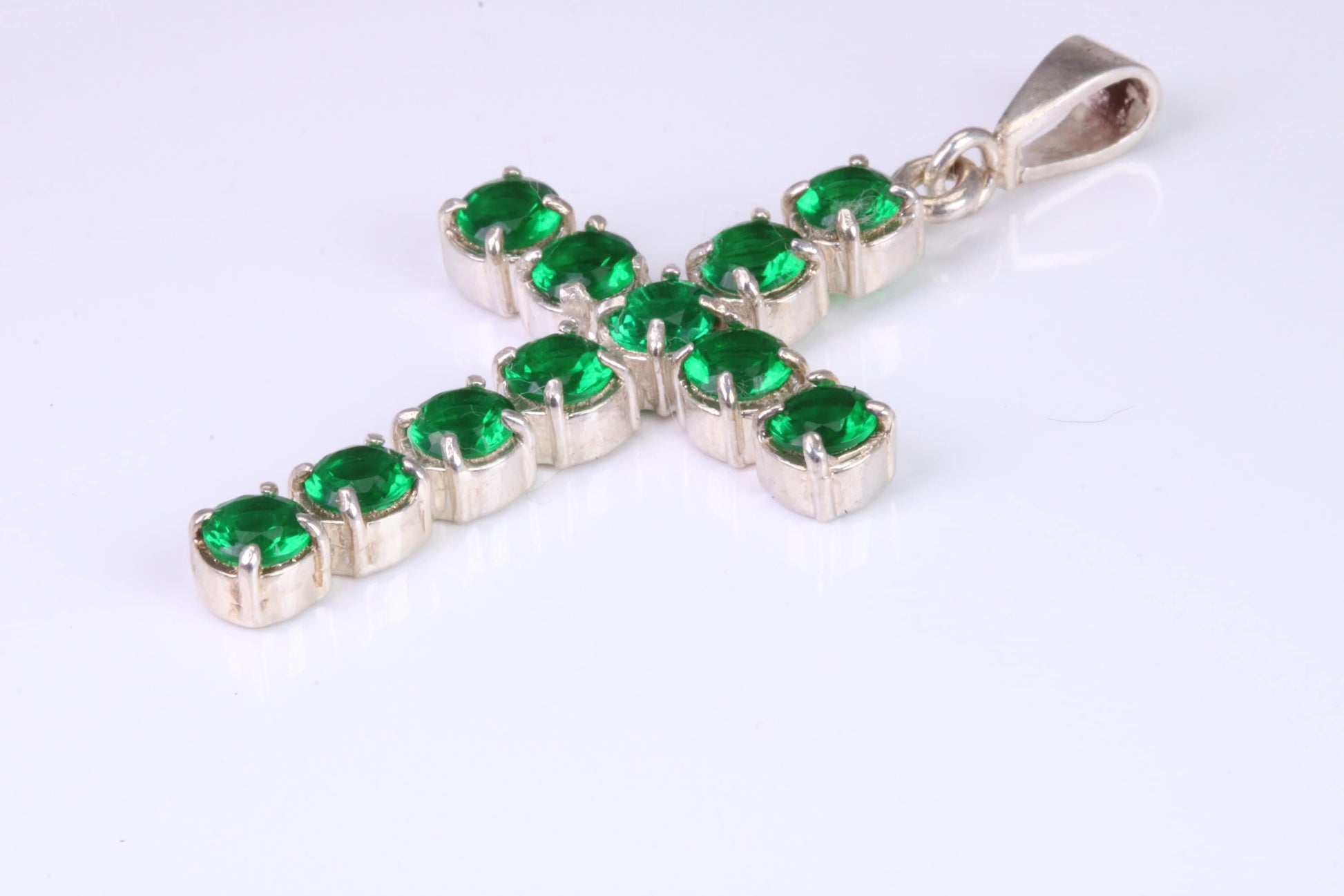 Large Emerald C Z set Sterling Silver Cross