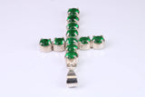 Large Emerald C Z set Sterling Silver Cross