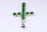 Large Emerald C Z set Sterling Silver Cross