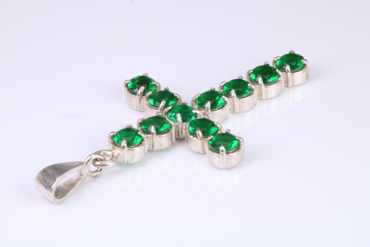 Large Emerald C Z set Sterling Silver Cross