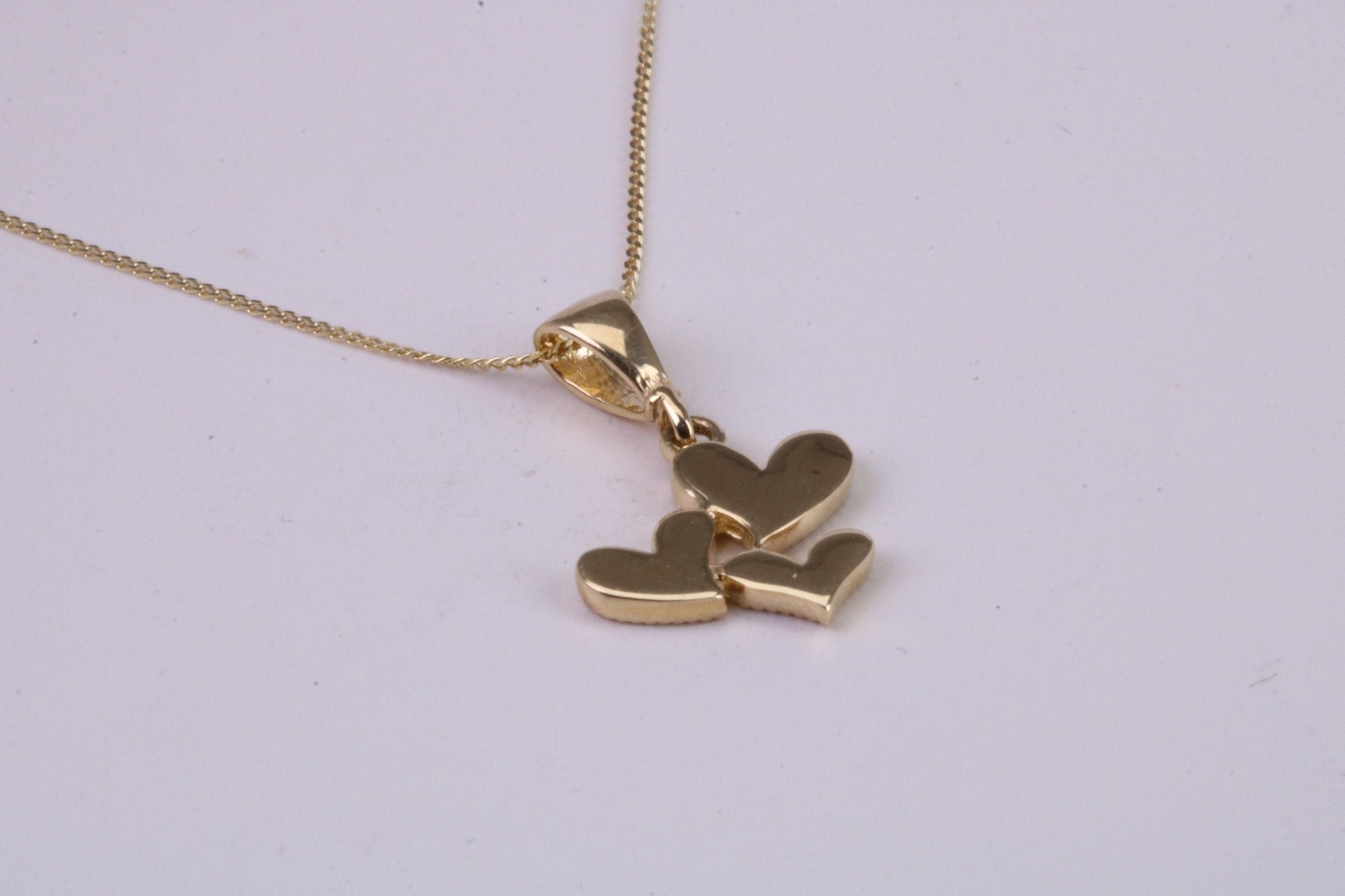 Triple Love Heart Necklace, 18 Inch Chain, Made from Solid Yellow Gold with High Polished Finish