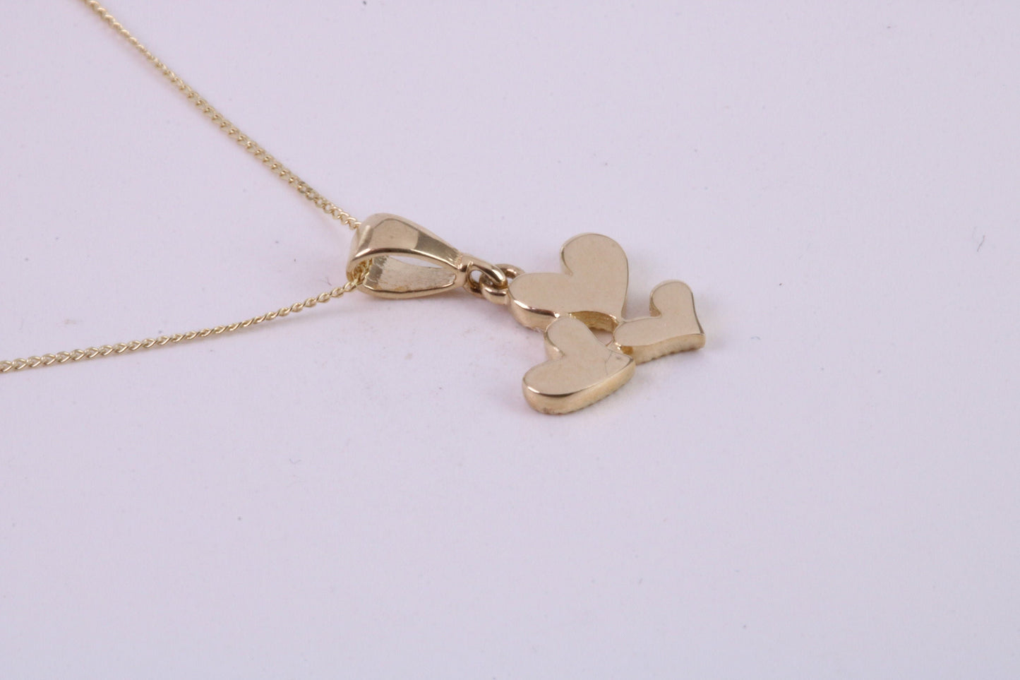 Triple Love Heart Necklace, 18 Inch Chain, Made from Solid Yellow Gold with High Polished Finish