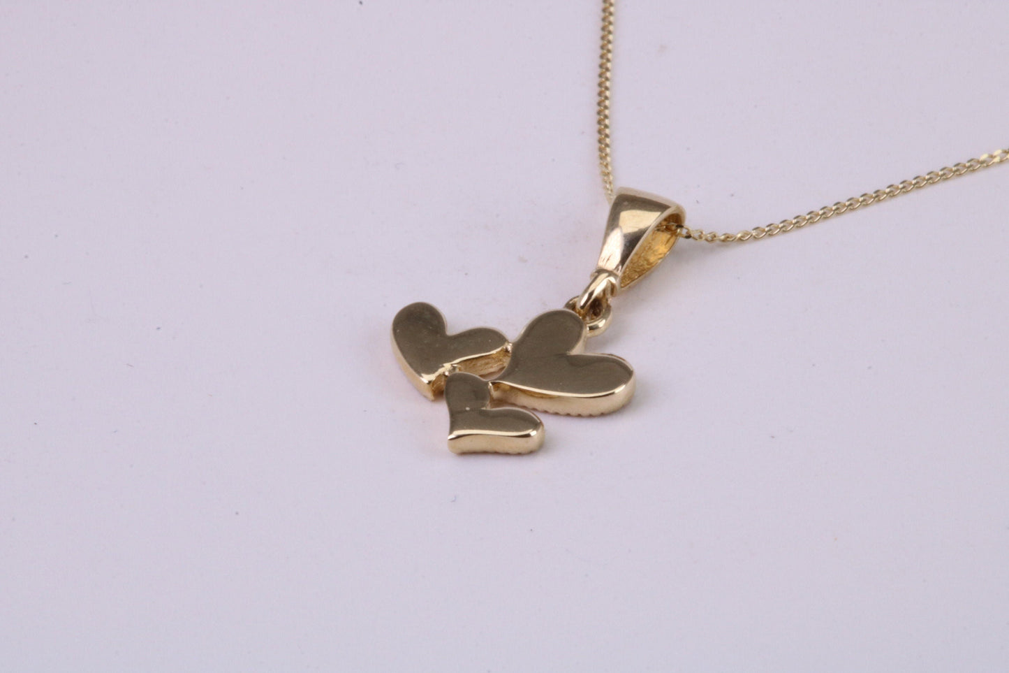 Triple Love Heart Necklace, 18 Inch Chain, Made from Solid Yellow Gold with High Polished Finish