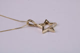 Natural Diamond set Star Necklace, 18 Inch Long Chain, Made from Solid Yellow Gold with High Polished Finish