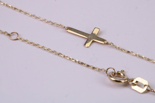 Simple and very Dainty 10 mm Long Cross Necklace, Length Adjustable Chain, Made from Solid Yellow Gold with High Polished Finish