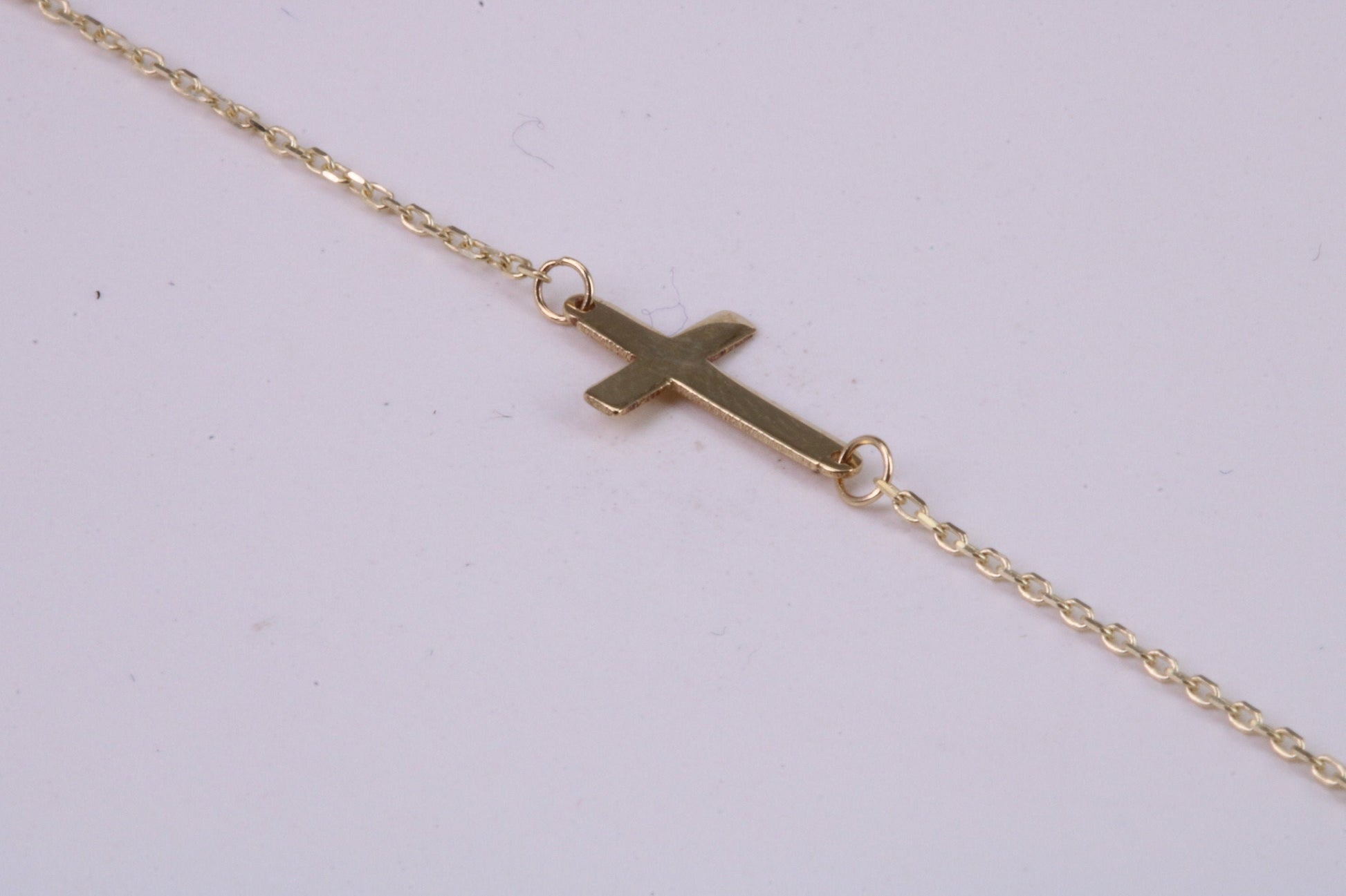 Simple and very Dainty 10 mm Long Cross Necklace, Length Adjustable Chain, Made from Solid Yellow Gold with High Polished Finish
