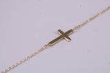 Simple and very Dainty 10 mm Long Cross Necklace, Length Adjustable Chain, Made from Solid Yellow Gold with High Polished Finish
