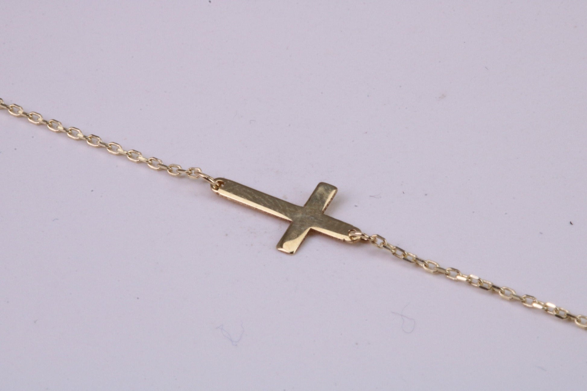 Simple and very Dainty 10 mm Long Cross Necklace, Length Adjustable Chain, Made from Solid Yellow Gold with High Polished Finish