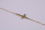 Simple and very Dainty 10 mm Long Cross Necklace, Length Adjustable Chain, Made from Solid Yellow Gold with High Polished Finish