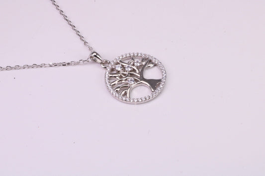 Tree of Life Cubic Zirconia set Necklace, made from solid Sterling Silver, Length Adjustable Chain