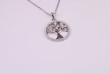 Tree of Life Cubic Zirconia set Necklace, made from solid Sterling Silver, Length Adjustable Chain