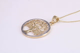 Tree of Live Necklace, Two Tone Finished Together with 18 Inch Long Chain, Made from Solid Yellow Gold with High Polished Finish