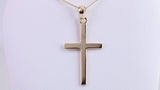 Simple 33 mm Long Cross Together with 18 Inch Long Chain, Made from Solid Yellow Gold with High Polished Finish