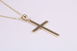 Simple 33 mm Long Cross Together with 18 Inch Long Chain, Made from Solid Yellow Gold with High Polished Finish