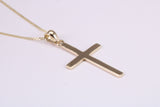 Simple 33 mm Long Cross Together with 18 Inch Long Chain, Made from Solid Yellow Gold with High Polished Finish