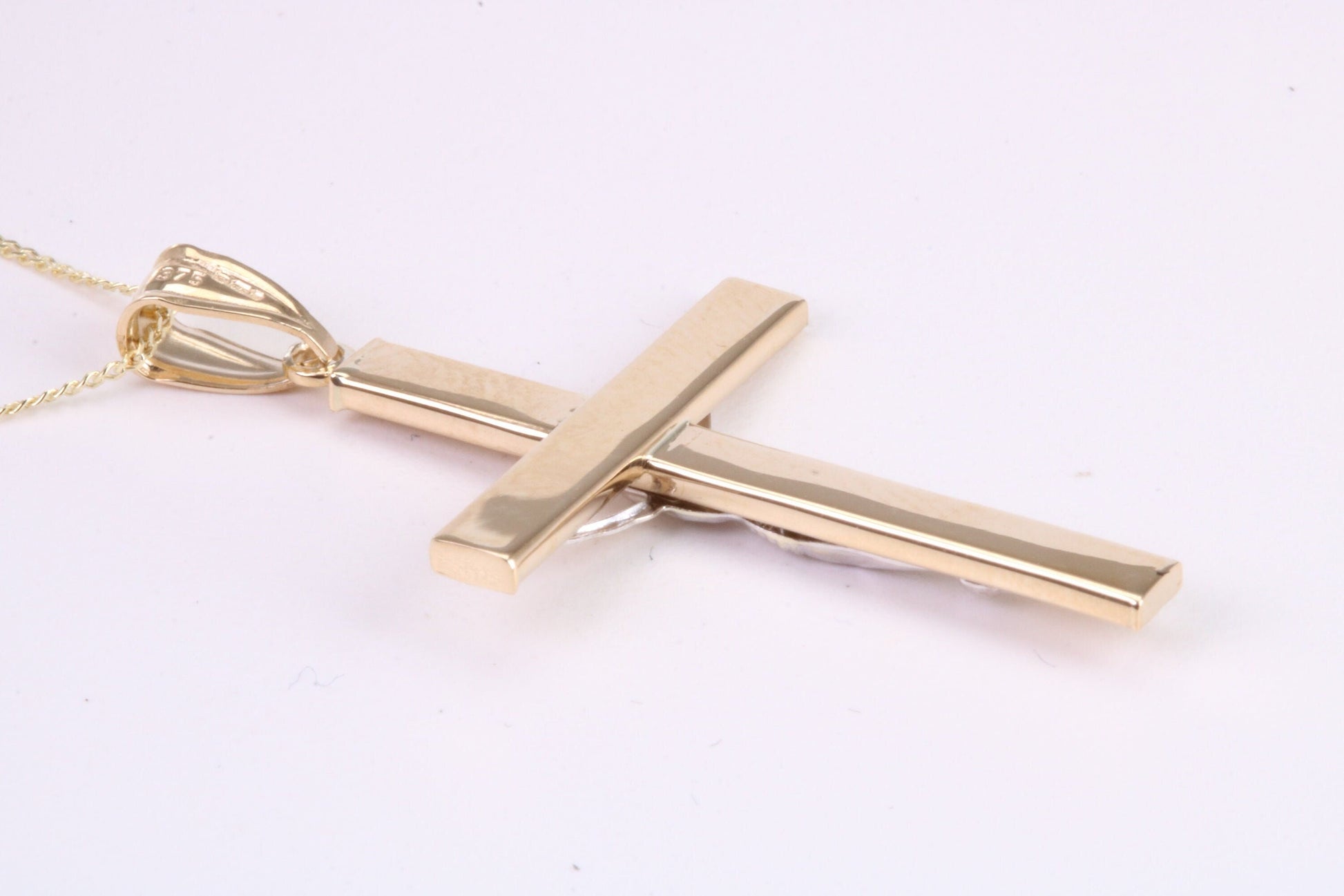 35 mm Long Two Tone Crucifix Necklace Together with 18 Inch Long Chain, Made from Solid Yellow Gold with High Polished Finish