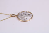Diamond set Tree of Live Necklace, Two Tone Finish, Together with 18 Inch Long Chain, Made from Solid Yellow Gold