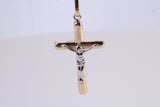 Two Tone Crucifix Necklace Together with 18 Inch Long Chain, Made from Solid Yellow Gold with High Polished Finish