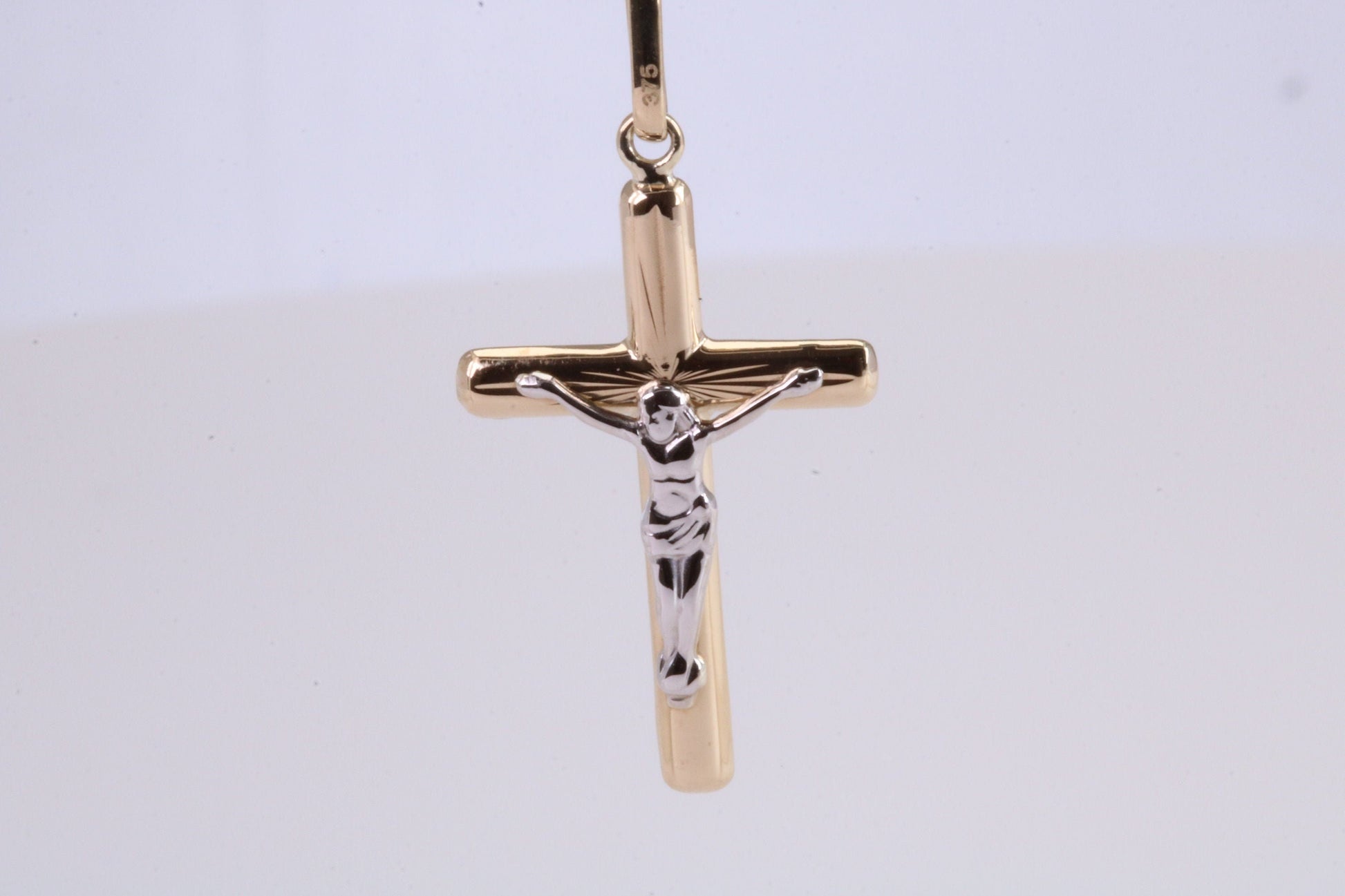 Two Tone Crucifix Necklace Together with 18 Inch Long Chain, Made from Solid Yellow Gold with High Polished Finish