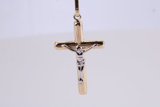 Two Tone Crucifix Necklace Together with 18 Inch Long Chain, Made from Solid Yellow Gold with High Polished Finish