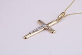 Two Tone Crucifix Necklace Together with 18 Inch Long Chain, Made from Solid Yellow Gold with High Polished Finish