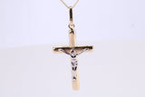 Two Tone Crucifix Necklace Together with 18 Inch Long Chain, Made from Solid Yellow Gold with High Polished Finish