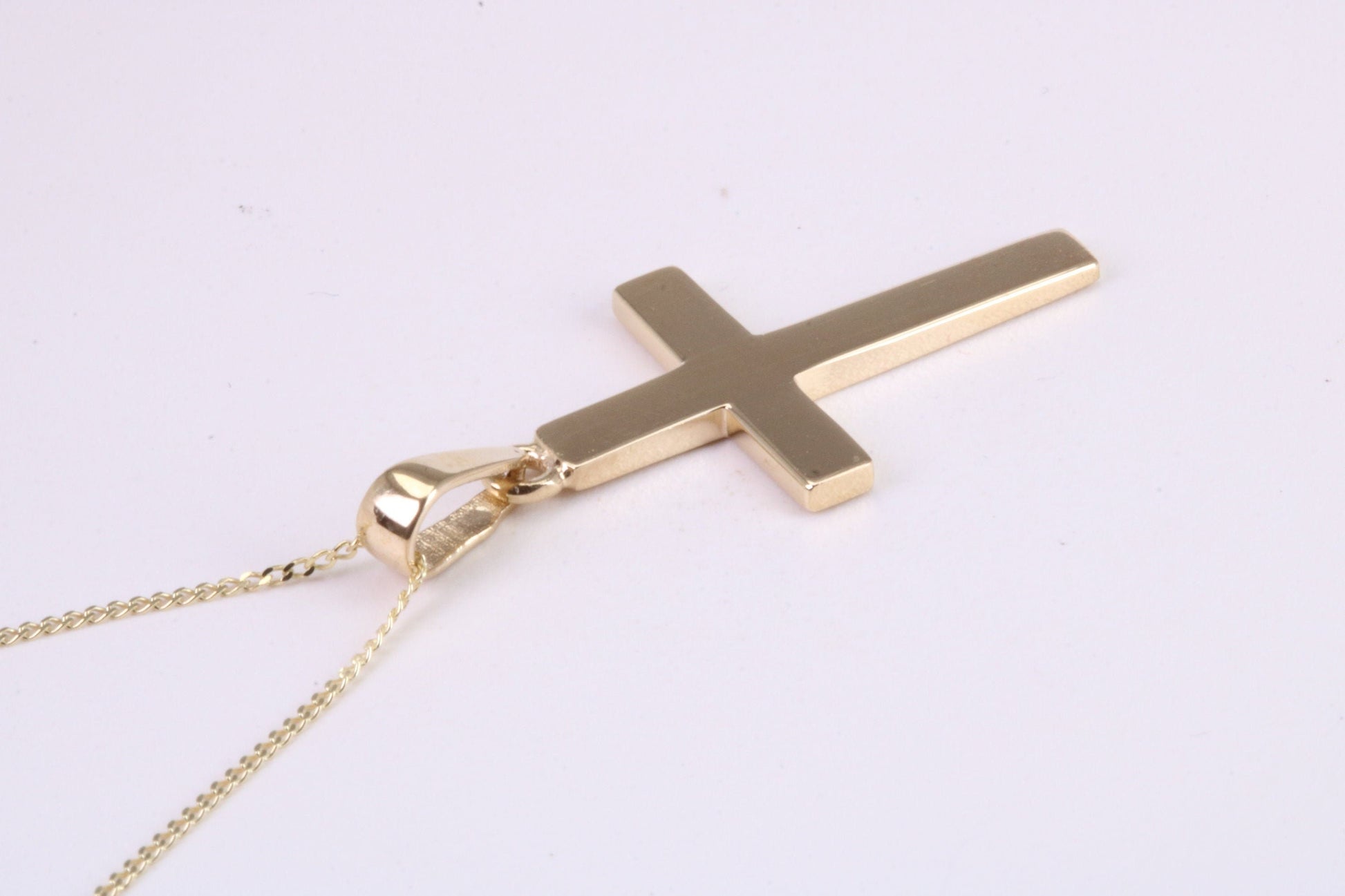 Simple 26 mm Long Cross Together with 18 Inch Long Chain, Made from Solid Yellow Gold with High Polished Finish