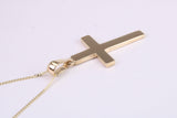 Simple 26 mm Long Cross Together with 18 Inch Long Chain, Made from Solid Yellow Gold with High Polished Finish