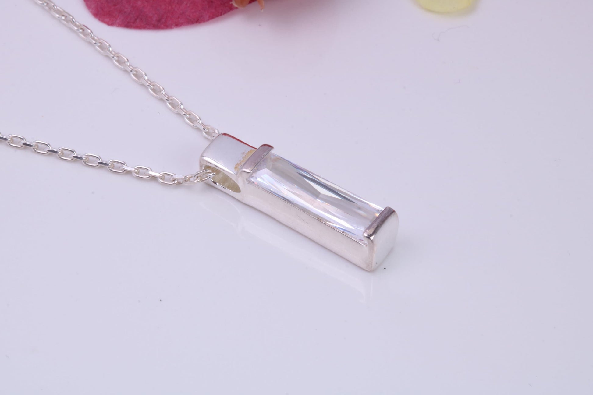 20 mm Long Baguette cut Cubic Zirconia set Necklace, Made from Solid Sterling Silver