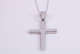 27 mm Long Cross Necklace Together with 18 Inch Long Chain, Made from Solid White Gold with High Polished Finish