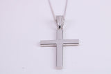 27 mm Long Cross Necklace Together with 18 Inch Long Chain, Made from Solid White Gold with High Polished Finish