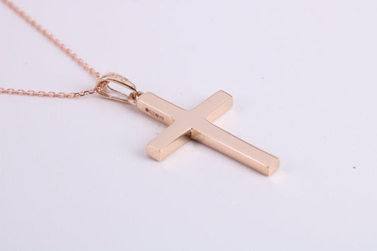 24 mm Long Rose Gold Cross Together with 18 Inch Long Chain, Made from Solid Rose Gold with High Polished Finish