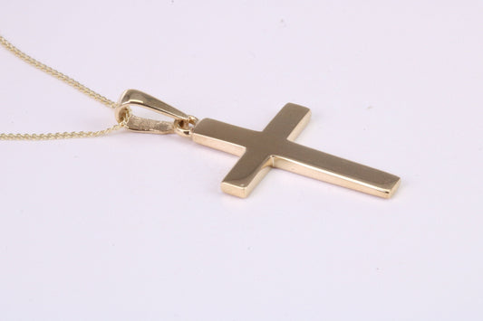 Simple 26 mm Long Cross Together with 18 Inch Long Chain, Made from Solid Yellow Gold with High Polished Finish