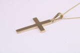 Simple 26 mm Long Cross Together with 18 Inch Long Chain, Made from Solid Yellow Gold with High Polished Finish