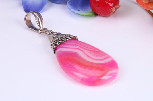 Large Pink Agate set Silver Pendant