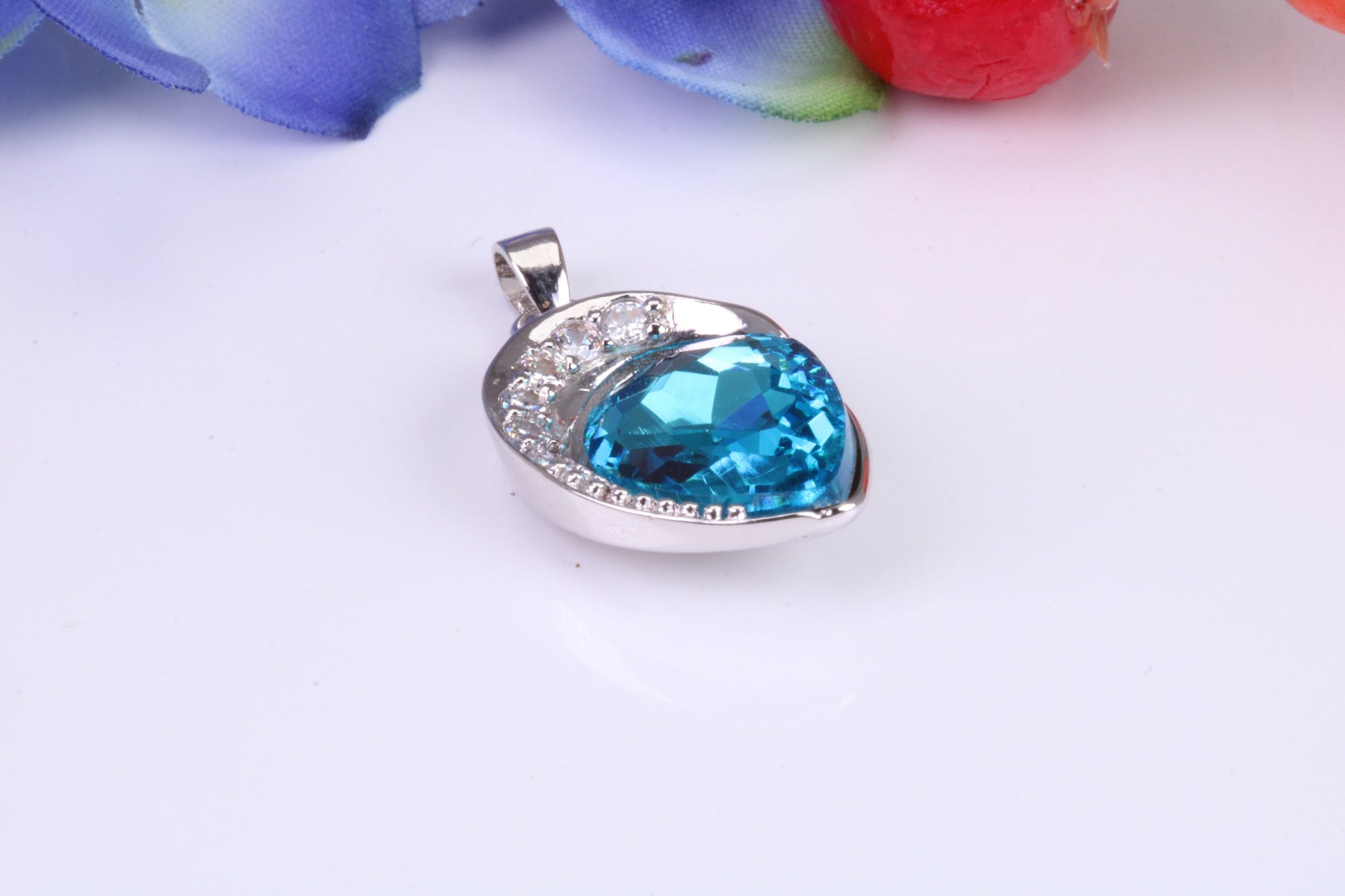 Sterling Silver with Real Blue Topaz and C Z set Necklace