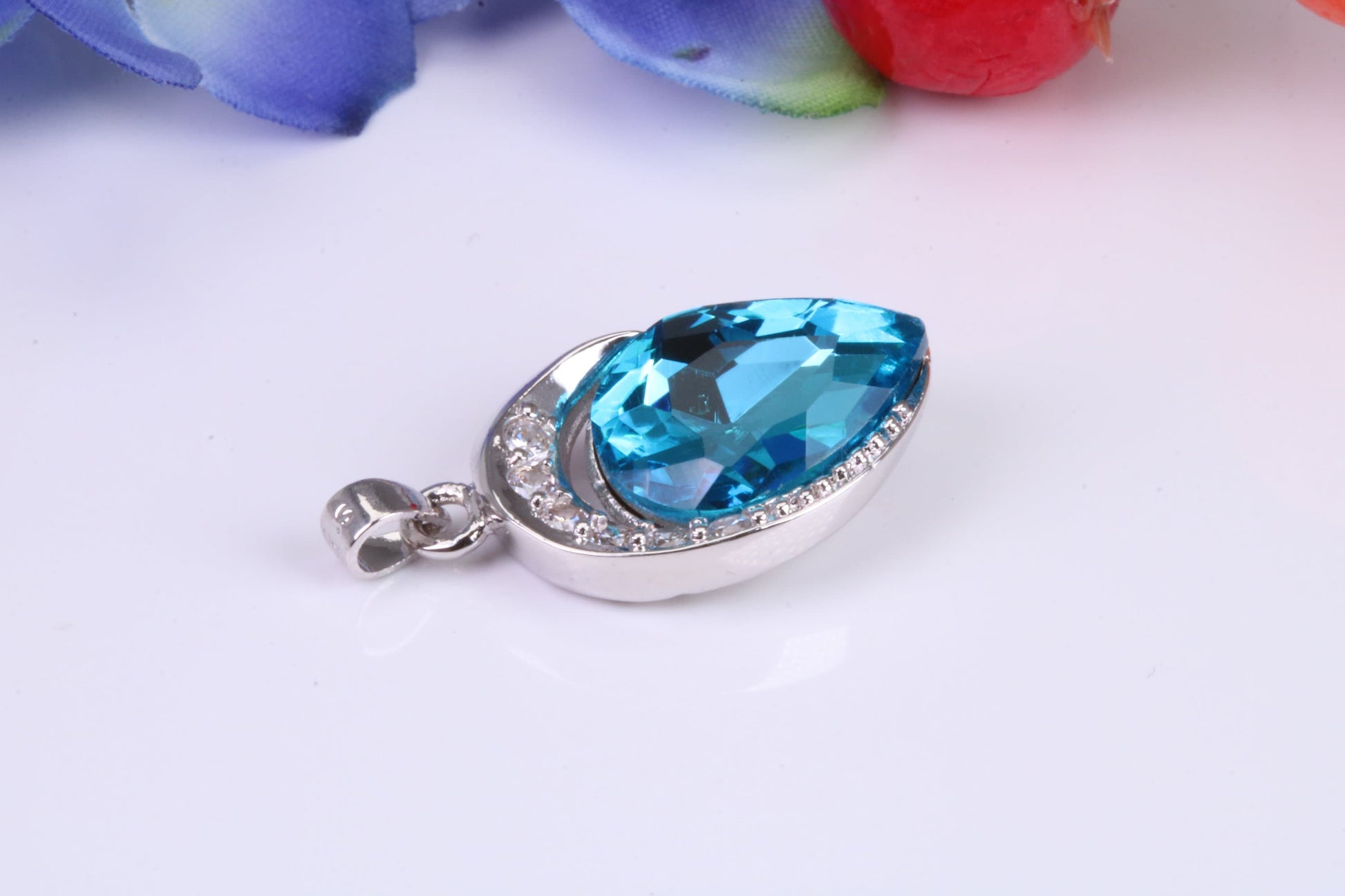 Sterling Silver with Real Blue Topaz and C Z set Necklace