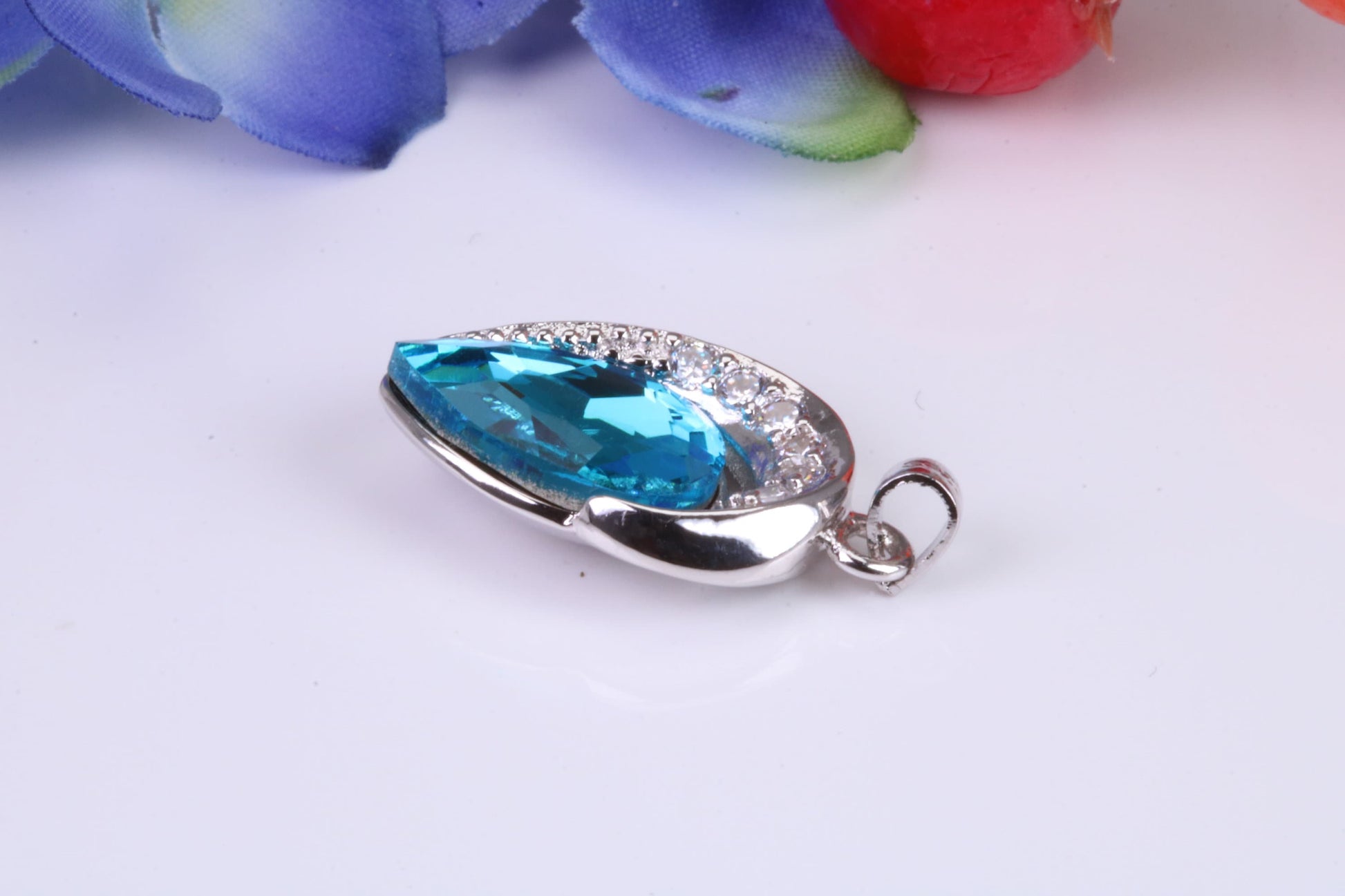 Sterling Silver with Real Blue Topaz and C Z set Necklace