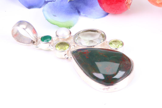 Multi Gemstones set Sterling Silver Pendant