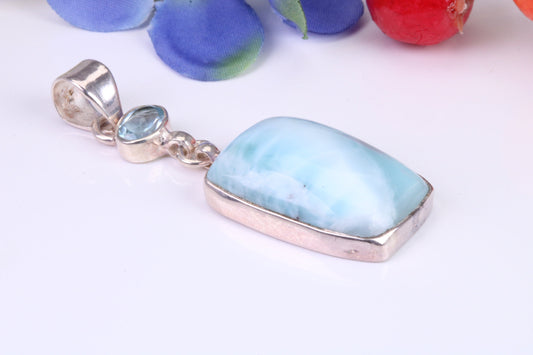 Blue Agate and Topaz Pendant in Sterling Silver