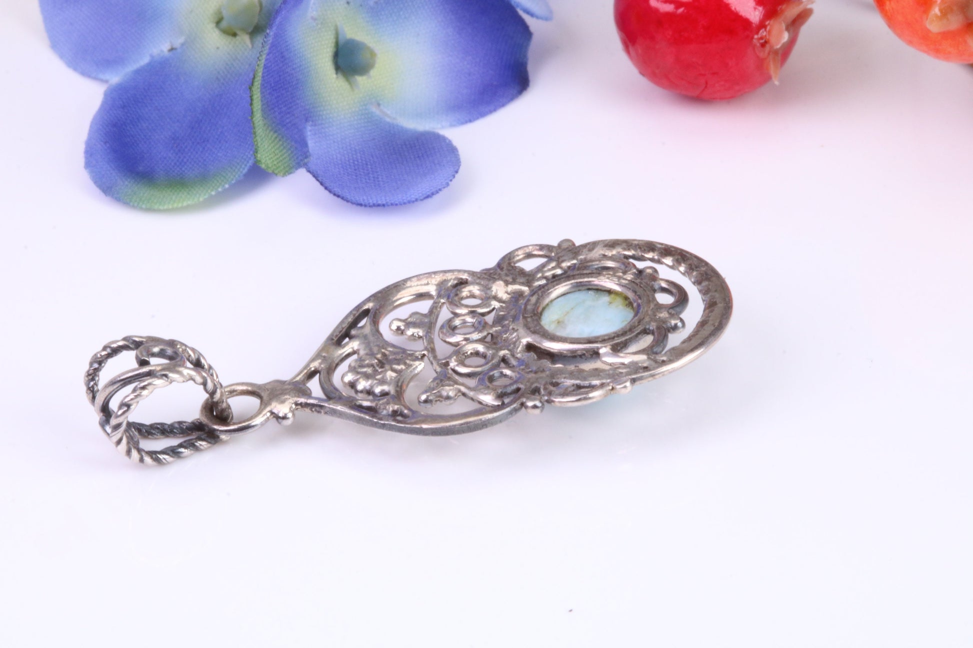 Blue Agate Pendant set in Sterling Silver