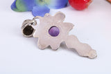 Real Cabochon cut Amethyst set Pendant in Sterling Silver