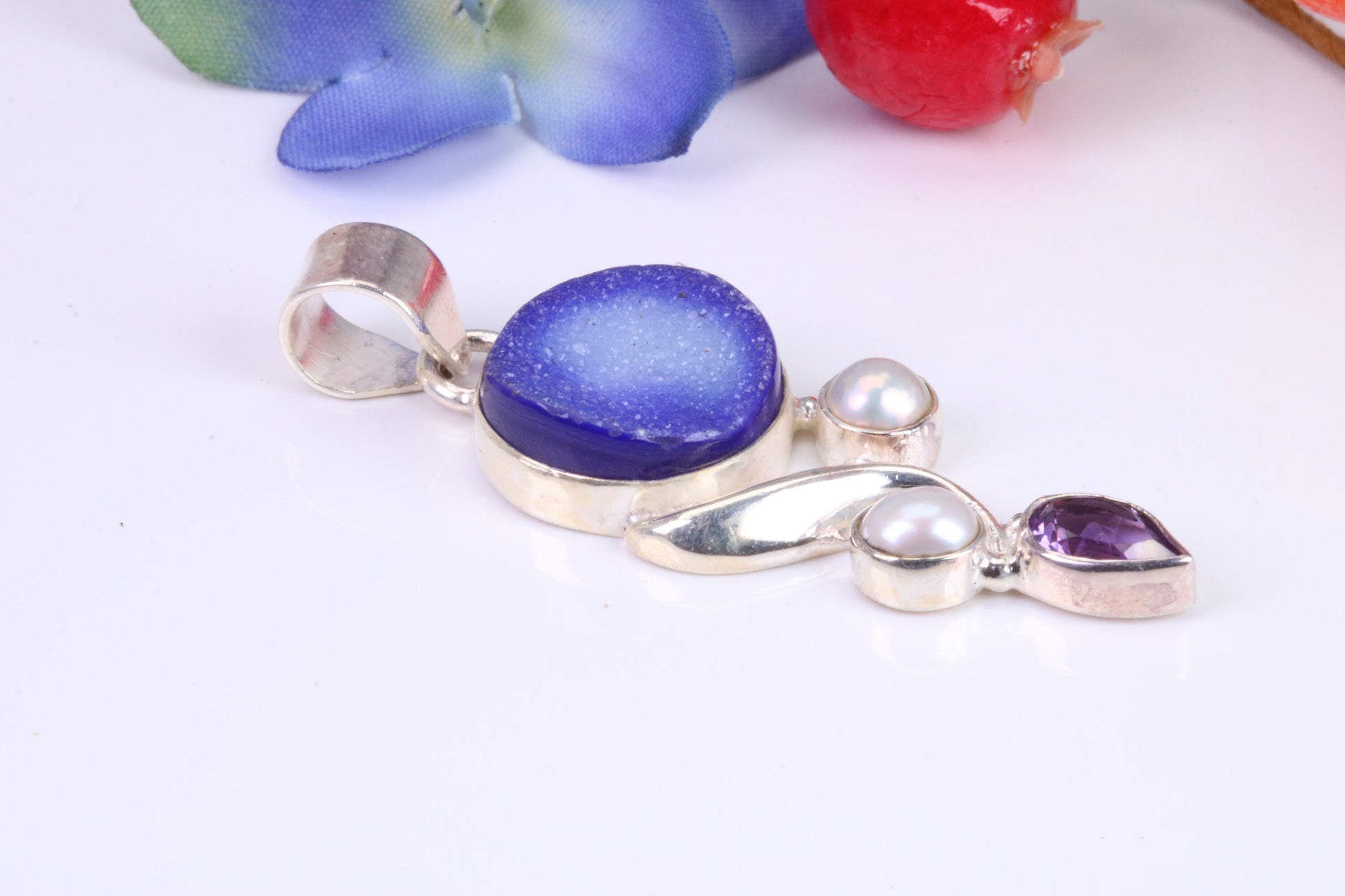 Very Large Multi Gemstones Pendant in Sterling Silver
