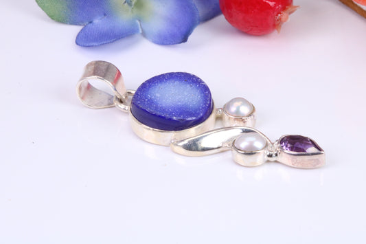 Very Large Multi Gemstones Pendant in Sterling Silver